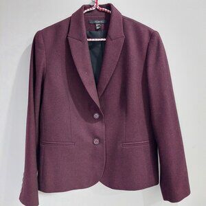 Louben Women's Fitted Tweed Wool Blend Blazer In a Dark Burgundy Size 12